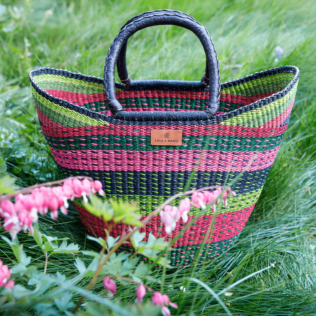 Colourful Shopping Basket With Leather Handles By Lola & Mawu