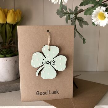 Personalised Good Luck Card Four Leaf Clover Keepsake, 8 of 9