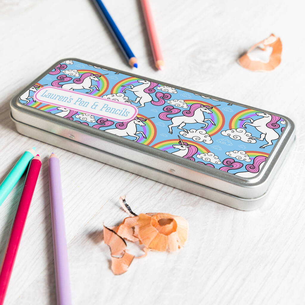 Personalised Rainbow Unicorn Pencil Tin Case By Mirrorin ...