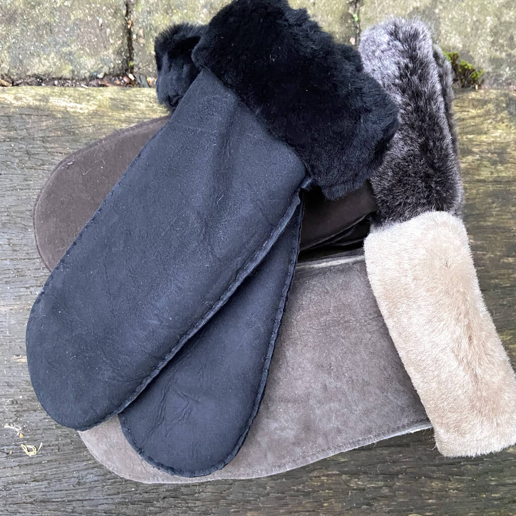 ladies grey sheepskin mittens