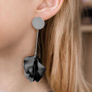 Black Rose Petal Long Drop Earrings, 3 of 3