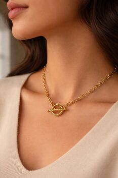 Detachable Heart Charm Necklace With T Bar Toggle 18 K Gold Textured Paperclip Chain, 4 of 6