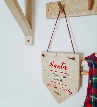 Personalised Santa Please Stop Here Wooden Sign, 4 of 5
