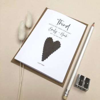 3rd Leather Heart Wedding Anniversary Card, 7 of 7
