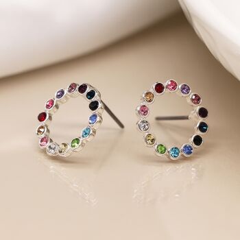 Twinkling Silver Plated Rainbow Halo Stud Earrings, 3 of 5