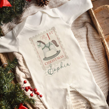 Personalised ‘My First Christmas’ Rocking Horse Baby Outfit, 4 of 4