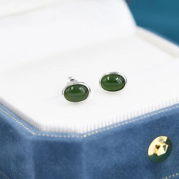 Genuine Green Japer Jade Stone Oval Stud Earrings, 5 of 12