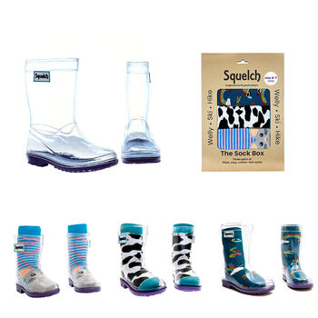 Squelch Transparent Wellies And Three Sock Set Mouse, 2 of 8