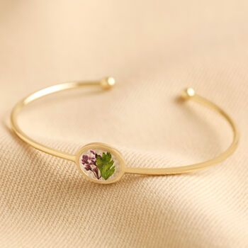 Pressed Birth Flower Bangle In Gold Plating, 3 of 12