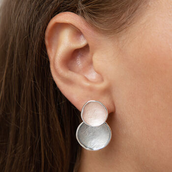 Matte Pink And Grey Double Disc Stud Earrings, 2 of 3