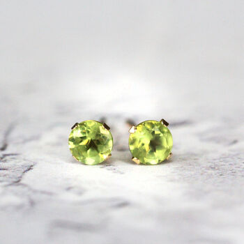 14k Solid Gold Peridot Stud Earrings, 6 of 10