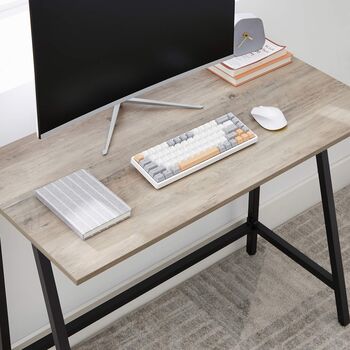Greige Computer Desk Work Table With Steel Frame, 3 of 7