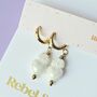 White Ceramic Sacred Heart Charm Huggie Earrings, thumbnail 3 of 4