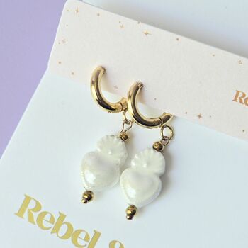 White Ceramic Sacred Heart Charm Huggie Earrings, 3 of 4