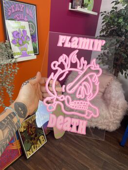 Flaming Death Skull Clear Acrylic Vinyl Plaque Decor, 4 of 6