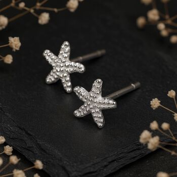 Sterling Silver Dainty Starfish Stud Earrings, 3 of 9