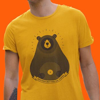 Vinyl Record Bear Adult Men's T Shirt, 3 of 8