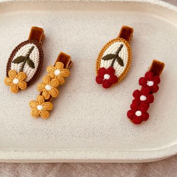 Embroidered Flower Hair Slides, 4 of 4