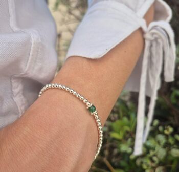 Sterling Silver May Emerald Single Bead Birthstone Stretch Bracelet Gift, 8 of 8