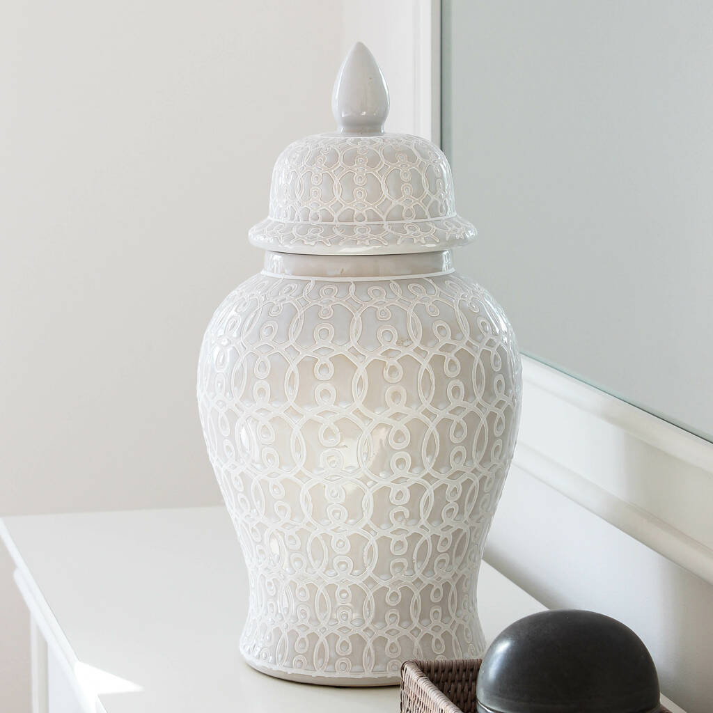 Large White And Grey Patterned Ginger Jar, 1 of 4