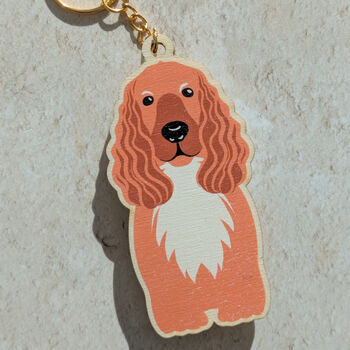 Cocker Spaniel Dog Wooden Keyring With Optional Christmas Card, 5 of 8