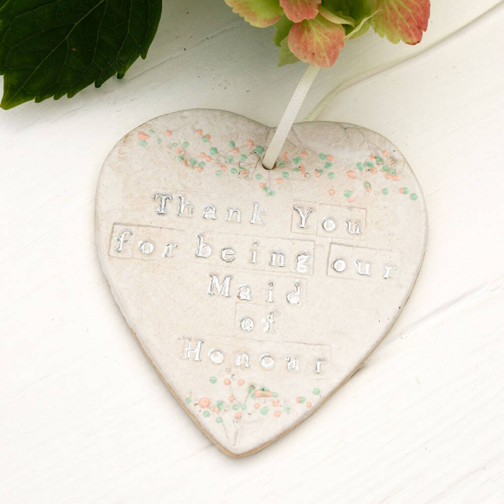 Maid Of Honour Thank You Ceramic Hanging Heart, 1 of 4