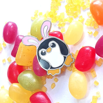 Pengbunny Enamel Penguin Pin Badge With Bunny Ears, 6 of 12
