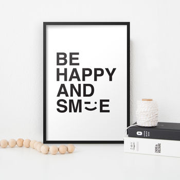 'Be Happy And Smile' Typographic Nursery Print, 2 of 2