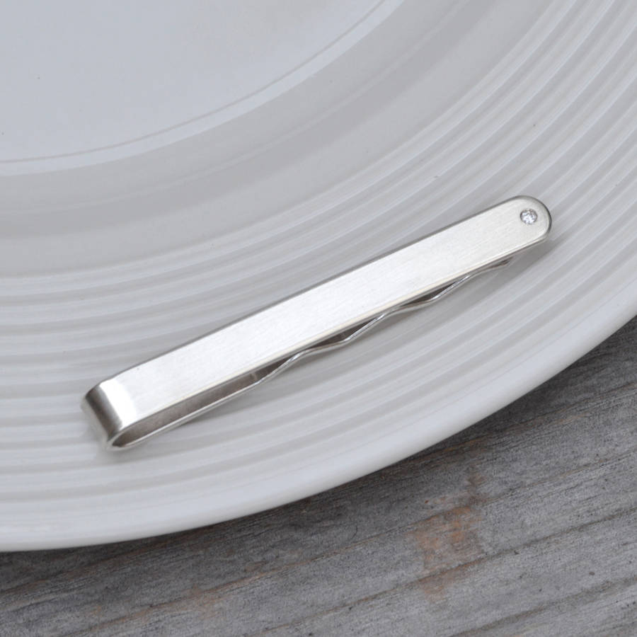 diamond tie clip with solid sterling silver by huiyi tan