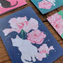 'Just to Say' White Cat And Roses Card, thumbnail 2 of 2