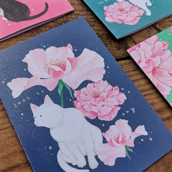 'Just to Say' White Cat And Roses Card, 2 of 2