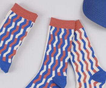 Blue Zig Zag Mid Calf Length Socks, 4 of 4