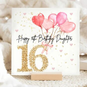 Daughter 16th Birthday Card Personalised Luxury Pink Red Hearts Design With Optional Gems, 2 of 2