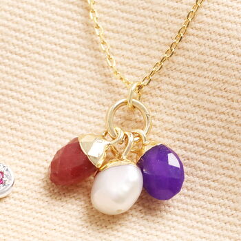 Personalised Triple Family Birthstone Charm Necklace, 3 of 5