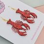 Handmade Small Red Glitter Lobster Earrings, thumbnail 2 of 4