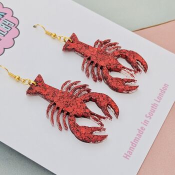 Handmade Small Red Glitter Lobster Earrings, 2 of 4