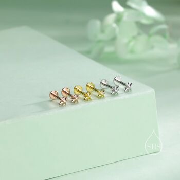 Tiny Starburst Internally Threaded Flat Back Earrings In Sterling Silver, 2 of 11