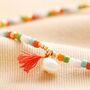 Colourful Pearl And Tassel Beaded Anklet In Gold, thumbnail 3 of 3