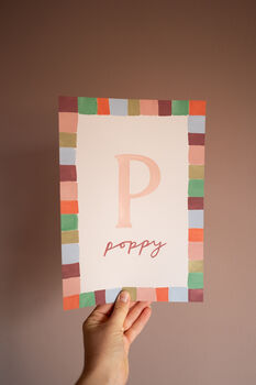 Personalised Illustrated Letter Print With Striped Border, 5 of 10