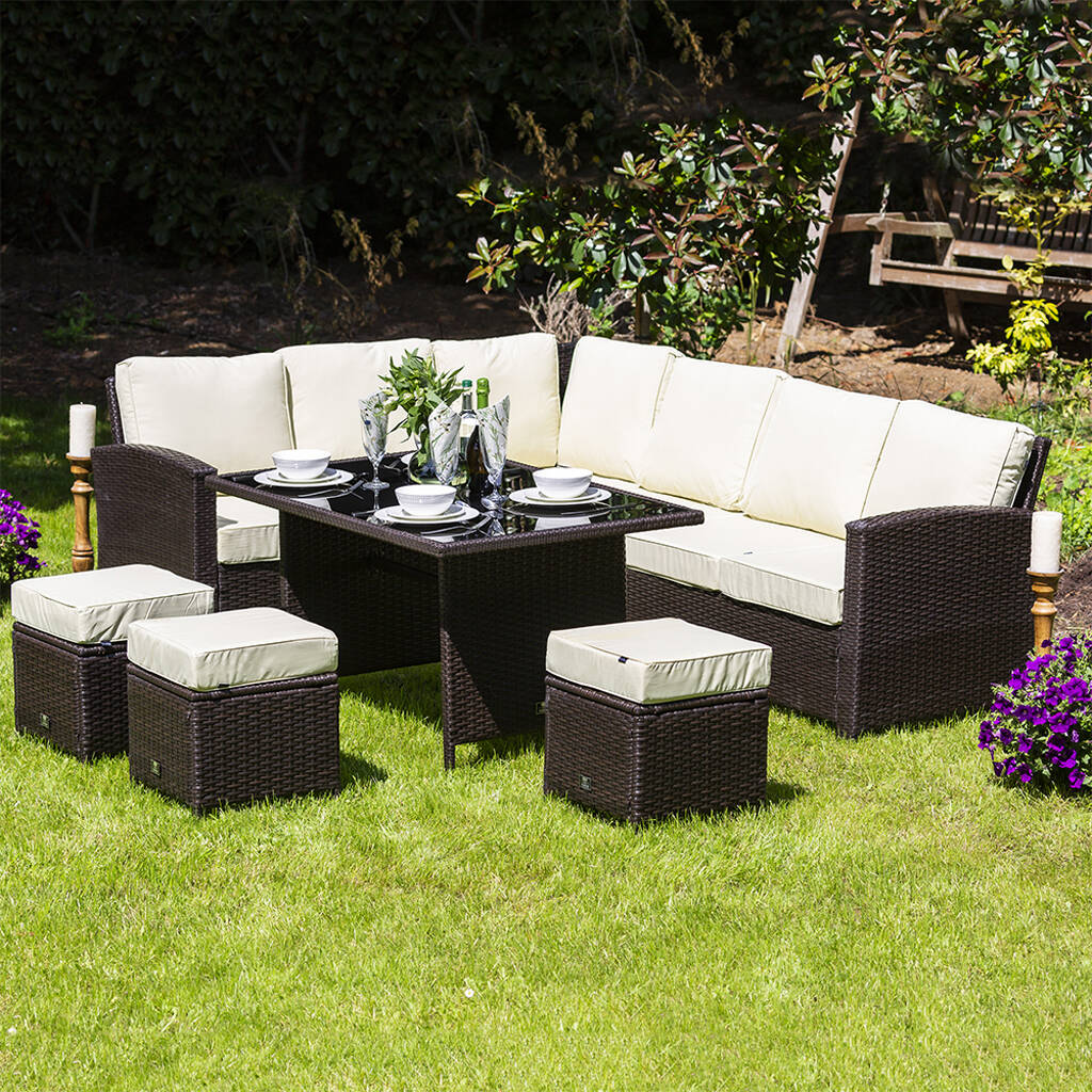 Rosa Nine Seater Rattan Corner Sofa Dining Set By Garden Chic