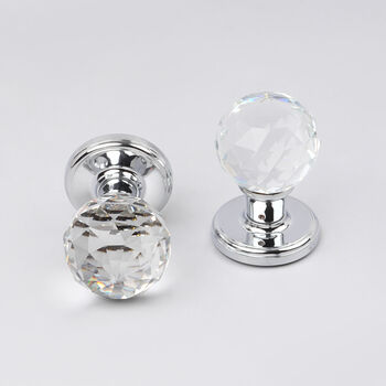 Round Crystal Faceted Clear Glass Mortice Door Knobs, 2 of 5