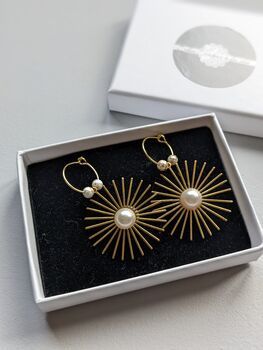 Gold Plated Star And Pearl Hoop Bridal Earrings, 6 of 9