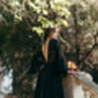 Black Lace Wedding Dress With Bell Sleeves And Train, thumbnail 4 of 12