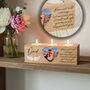 Solid Oak Memorial Photo And Angel Wings Triple Candle Tealight Holder, thumbnail 3 of 3