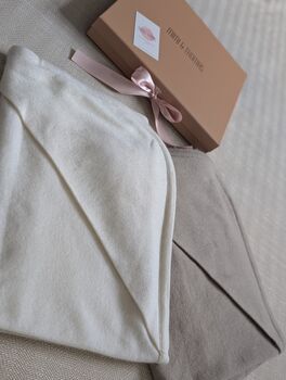 Personalised Beige 100% Cashmere Hooded Baby Blanket Gift Boxed, 7 of 8