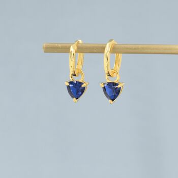 Sterling Silver Sapphire Blue Trillion Cut Cz Hoop Earrings, 3 of 12