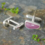 9ct Natural Pink Sapphire Cufflinks In Sterling Silver, thumbnail 2 of 2