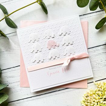 Handmade New Baby Card. Elephant Theme. New Baby Girl, 8 of 11