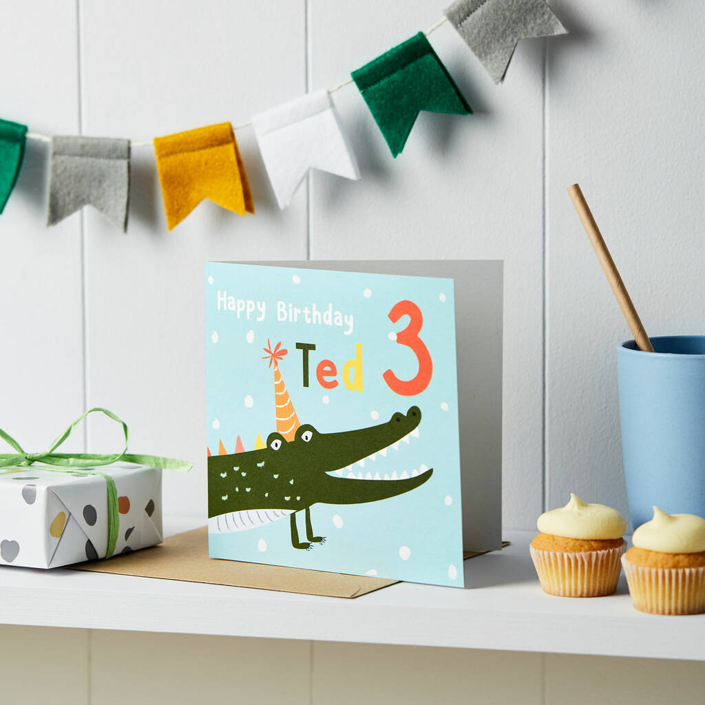 Personalised Crocodile Birthday Card With Age, 1 of 3