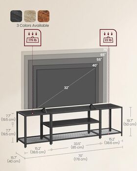 Three Tier Tv Cabinet Industrial Style Television Stand, 7 of 7